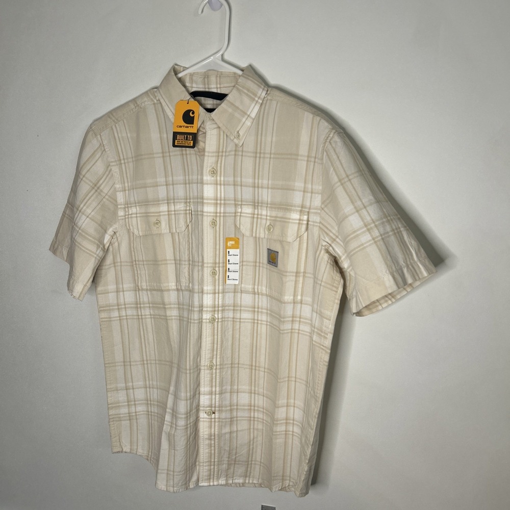 NWT Carhartt Loose Fit Midweight Plaid Shirt Tan Beige Men's Small TW4625-M 050